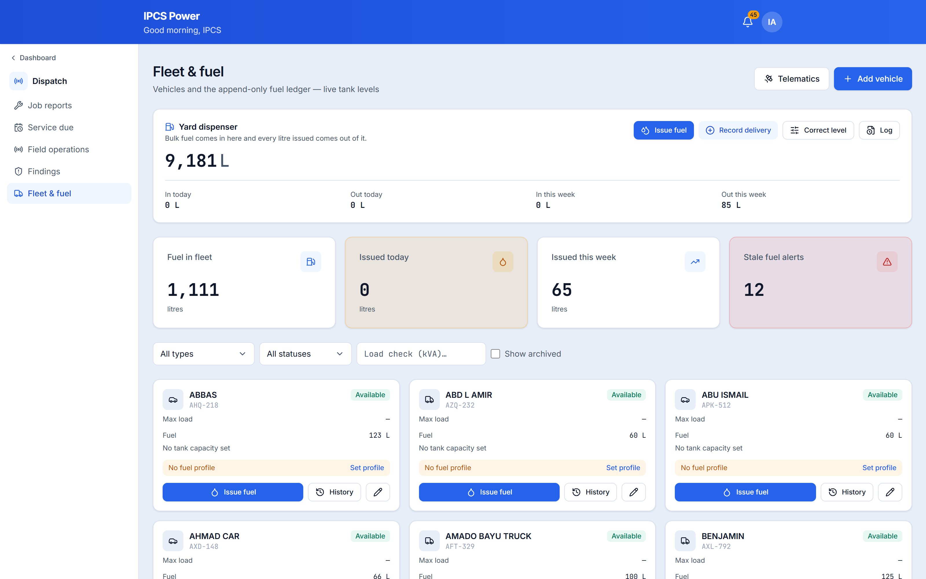 Fleet & fuel ledger